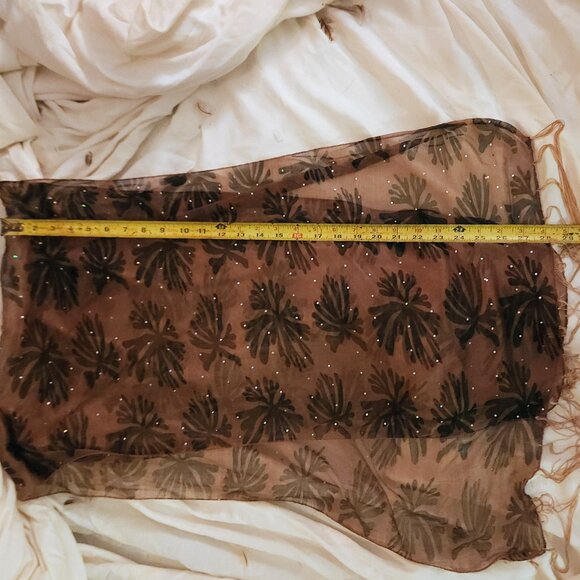 Elegant Copper Silk and Velvet Palm Print Scarf - Picture 8 of 8